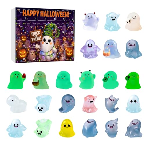 Halloween Leuchtenden Geistern Adventskalender Miniatur-Geisterfigur Countdown Kalender mit 24 Im Dunkeln leuchtender Tischdekoration（Multicolour-g,Einheitsgröße) von AYOrpeg