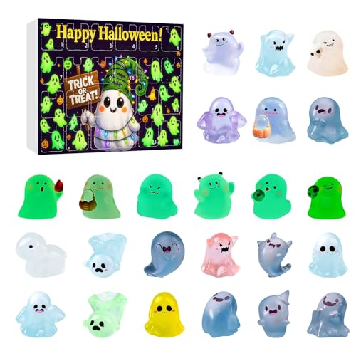 Halloween Leuchtenden Geistern Adventskalender Miniatur-Geisterfigur Countdown Kalender mit 24 Im Dunkeln leuchtender Tischdekoration（Multicolour-h,Einheitsgröße) von AYOrpeg