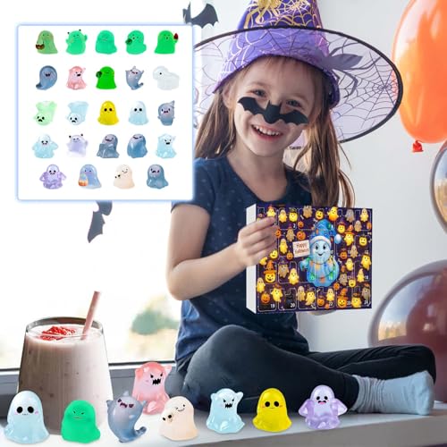 Halloween Leuchtenden Geistern Adventskalender Miniatur-Geisterfigur Countdown Kalender mit 24 Im Dunkeln leuchtender Tischdekoration（Multicolour-j,Einheitsgröße) von AYOrpeg