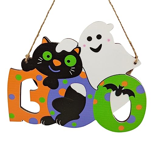 Halloween Türschild Türkranz Deko Willkommenskranz Gespenst Halloween Deko Outdoor Türschild Holz für Haustür Wanddekoration (One Size) von AYOrpeg