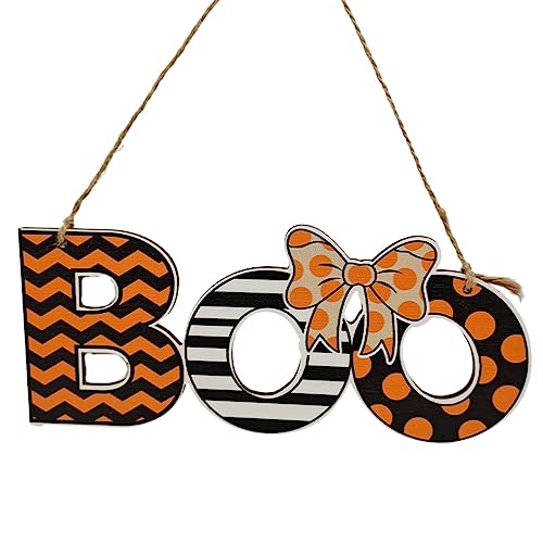 Halloween Türschild Türkranz Deko Willkommenskranz Gespenst Halloween Deko Outdoor Türschild Holz für Haustür Wanddekoration (White-3, One Size) von AYOrpeg