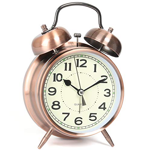 AYRELY® Wecker laut für Tiefschläfer, Doppelglocken Retro-Tischuhr, 4 Zoll, Wecker analog ohne Ticken mit Nachtlicht für Schlaf- und Nachttische(Kupfer) von AYRELY