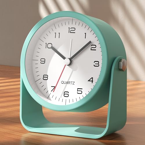 AYRELY 3,5Zoll Analog Wecker–geräuschloser Wecker ohne Ticken, Tischuhr mit verstellbarem Winkel, batteriebetrieben mit Licht (hellblau) von AYRELY