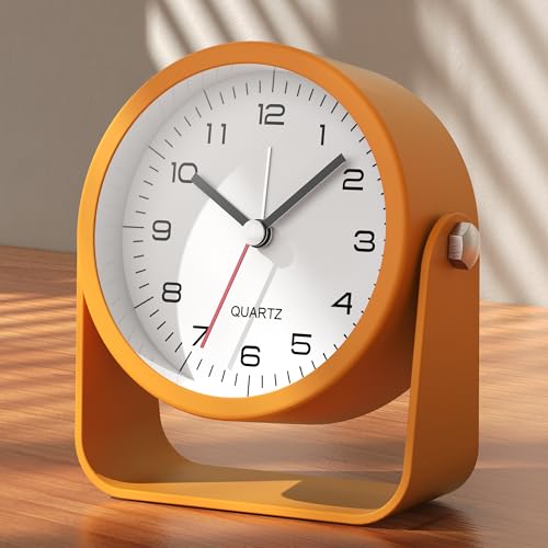 AYRELY 3,5Zoll Analog Wecker–geräuschloser Wecker ohne Ticken, Tischuhr mit verstellbarem Winkel, batteriebetrieben mit Licht (orange) von AYRELY