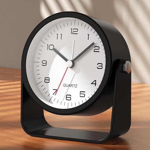 AYRELY 3,5Zoll Analog Wecker–geräuschloser Wecker ohne Ticken, Tischuhr mit verstellbarem Winkel, batteriebetrieben mit Licht (schwarz) von AYRELY