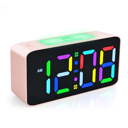 AYRELY Digitaler Wecker für Kinder – Dual-Alarme, 7-Farben-Nachtlicht, USB-Aufladung (Pink) von AYRELY