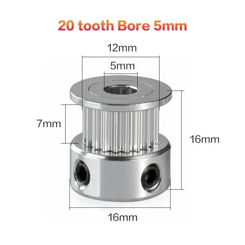 VNJUGF 2GT Synchronrad 16/20 Zähne Umlenkrolle Bohrung 5/8 mm mit Lager GT2 Zahnriemenbreite 6 3D-Druckerteile wanglan(20T W6 B5 Silver,5pcs) von AYRTEGI