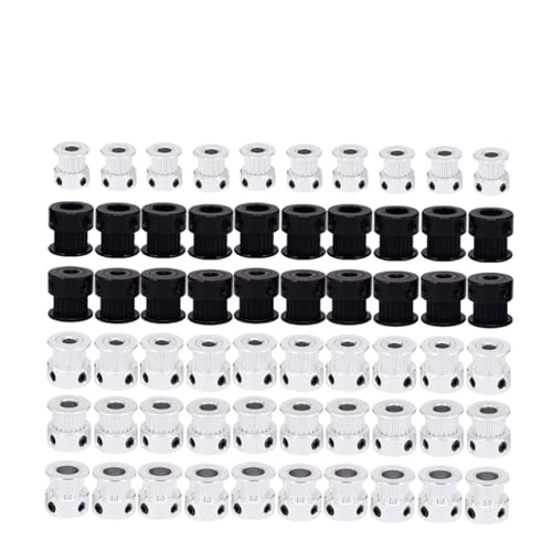 VNJUGF GT2 20-Zahn-Zahnriemenscheibe aus Aluminium for 3D-Druckerteile, 2GT 20 Zähne, Bohrung 5 mm, Breite 6 mm, Teilsynchronrad mit Schraubenzähnen wanglan(100pcs,Black 20T 8MM) von AYRTEGI