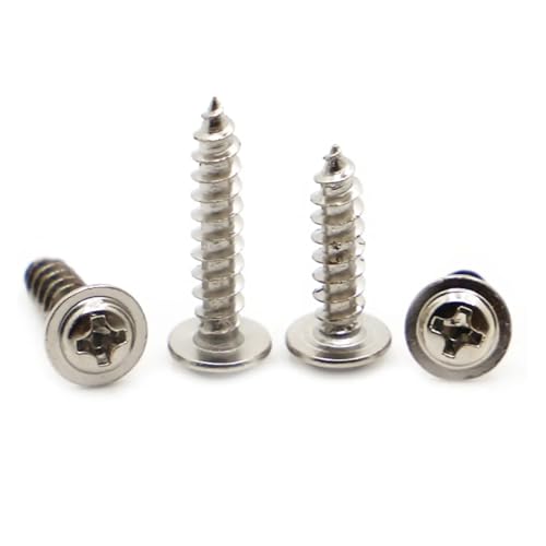 VNJUGF Selbstschneidende Schrauben aus vernickeltem Stahl M1.2 M1.4 M1.7 M2 M2.3 M2.6 M3 M3.5 M4 Kreuzschlitz-Rundkopf-Pad-Schraube wanglan(10mm,M1.7 100pcs) von AYRTEGI