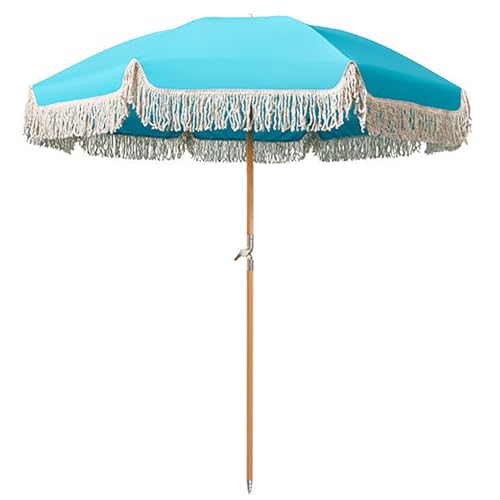 2M Strand Sonnenschirm Mit Fransen, UPF 50+ Quasten-Regenschirme, Zusammenklappbarer Terrassenschirm Mit Tragetasche, Tragbarer Garten Regenschirm Outdoor Sonnenschirm, Für A(Size:1.8m*2m,Color:beige) von AYSMYGS