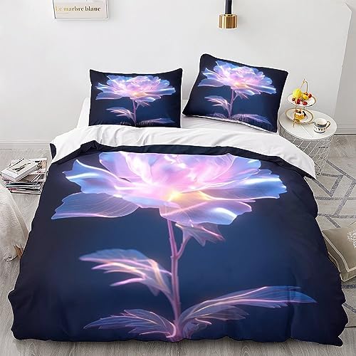 AYSUM 3D Roses Bettwäsche Gebürstet Microfaser White Bettbezug + Kopfkissenbezug Mit Reißverschluss Bettdeckenbezug Erwachsene Duvet Cover Set Kinder Double（200x200cm） von AYSUM