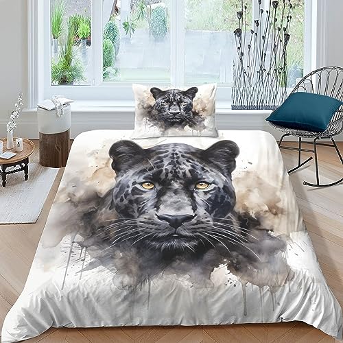 AYSUM Black Panther Bettwäsche Mit Kissenbezügen Microfaser Cheetahs Bettbezug Und Kissenbezug Baumwolle Steppdeckenbezug Set Mit Reißverschluss Bettdeckenbezug Single（135x200cm） von AYSUM