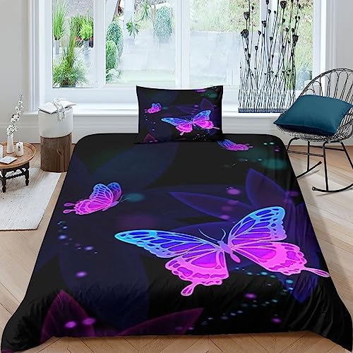 AYSUM Butterfly Bettwäsche Set Komfortabel Colour Quilt Cover Set Weichs Bettdeckenbezug Reißverschluss Bed Linen Sets Farbig Bettbezug Für Jungen Und Mädchen Single（135x200cm） von AYSUM