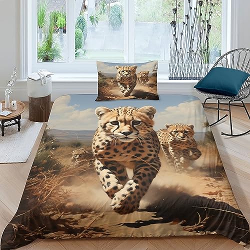 AYSUM Cheetah Bedding Sets Verstecktes Scharnier Steppdeckenbezug Mit Liebe Leopard Bettdeckenbezug Komfortabel Bettwäsche Set Mit Kopfkissenbezügen Bettbezug Single（135x200cm） von AYSUM