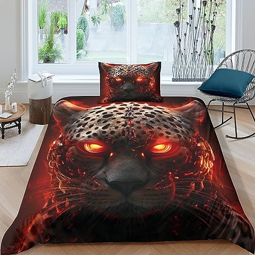 AYSUM Cheetah Bettbezug Schlafhilfe Steppdeckenbezug Mit Liebe Leopard Bed Linen Sets Verschiedene Größen Bettdeckenbezug Verstecktes Scharnier Bettwäsche Garnitur Single（135x200cm） von AYSUM