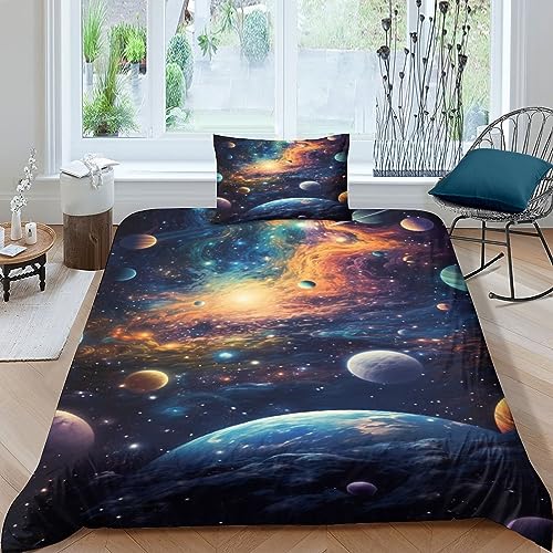 AYSUM Galaxy Planet Bettwäsche Kissenbezug Universe Bettdeckenbezug Luxuriös Bettbezug Wärme Steppdeckenbezug Set Komfortabel Bed Linen Sets Für Jungen Und Mädchen Single（135x200cm） von AYSUM