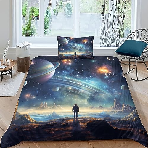 AYSUM Galaxy Planet Bettwäsche Mit Kopfkissenbezügen Bettdeckenbezug Schlafhilfe Universe Bettbezug Komfortabel Steppdeckenbezug Set Atmungsaktiv Bed Linen Sets Single（135x200cm） von AYSUM