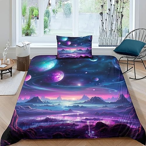 AYSUM Einzelgröße bettwäsche Weltraum 135x200 Mit Kissenbezug, Bettbezug Cosmic Planets Stil, Galaxie bettwäsche 135 200 Für Kinder, die das Universum Lieben von AYSUM