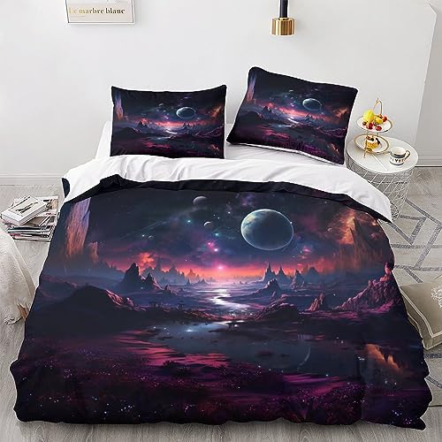 AYSUM Galaxy Planet Comforter Cover Zip-Verschluss Bed Linen Sets Komfortabel Universe Bettbezug Kissenbezug Bettdeckenbezug Farbig Bettwäsche Set Mit Kopfkissenbezügen Double（200x200cm） von AYSUM