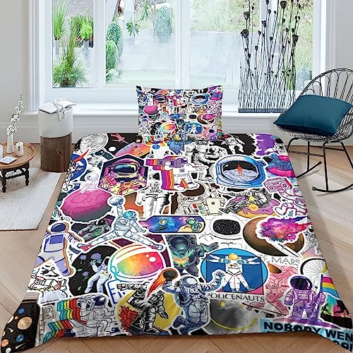 Kinder Graffiti Muster Bettwäsche Street Art Stil, Bunte Graffiti Bettbezug 135x200cm, Doodle Bettwäsche Sets Mikrofaser Single von AYSUM