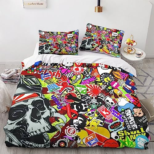 AYSUM Graffiti Bettwäsche Verschiedene Größen Doodle Bettdeckenbezug Schlafhilfe Bettbezug Komfortabel Steppdeckenbezug Set Reißverschluss Bed Linen Sets Double（200x200cm） von AYSUM