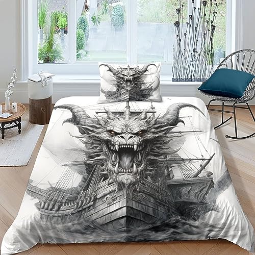 AYSUM Pirate Ship Bettwäsche Set Luxuriös Pirate - Captain Comforter Cover Atmungsaktiv Bettdeckenbezug Mit Kopfkissenbezügen Bed Linen Sets Waschbar Bettbezug Zip-Verschluss Single（135x200cm） von AYSUM