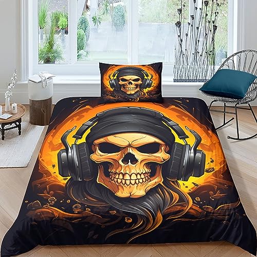 AYSUM Skull Bedding Sets Luxuriös Quilt Cover Set Kissenbezug Skeleton Bettbezug Microfaser Bettwäsche Set Wärme Steppdeckenbezug Für Jungen Und Mädchen Single（135x200cm） von AYSUM