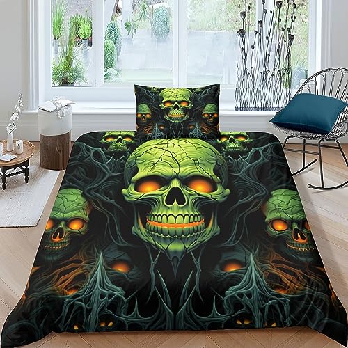 AYSUM Skull Bettbezug Baumwolle Skeleton Steppdeckenbezug Reißverschluss Bed Linen Set Luxuriös Bettdeckenbezug Zip-Verschluss Bettwäsche Set Mit Kopfkissenbezügen Single（135x200cm） von AYSUM