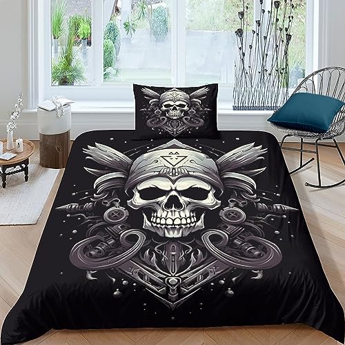 AYSUM bettwäsche 135x200cm schädel Kinder, Bettwäsche 135x200 Gotisch Totenkopf, Gothic Skull Bett mit Kissenbezug Reißverschluss, bettwäsche einzeln Skelett gotischer Stil von AYSUM