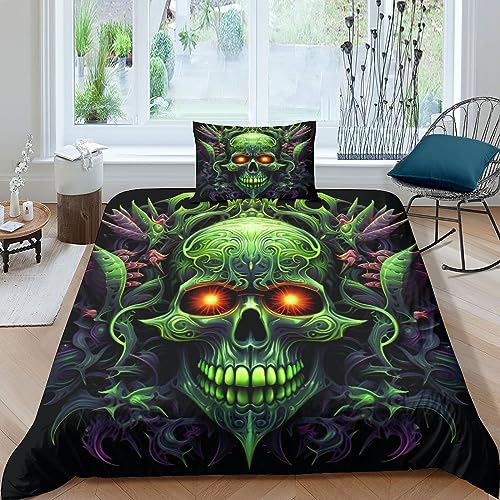 AYSUM Skull Bettwäsche Atmungsaktiv Bettdeckenbezug Verschiedene Größen Skeleton Bettbezug Luxuriös Duvet Cover Set Reißverschluss Bed Linen Sets Single（135x200cm） von AYSUM