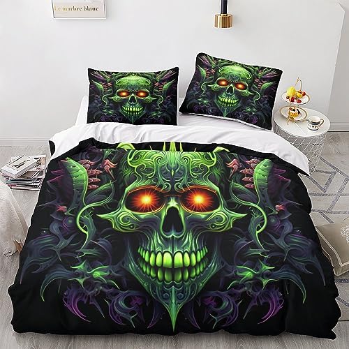 AYSUM Skull Bettwäsche Set Weichs Bettdeckenbezug Reißverschluss Skeleton Bed Linen Sets Zip-Verschluss Bettbezug Atmungsaktiv Steppdeckenbezug Mit Liebe Double（200x200cm） von AYSUM