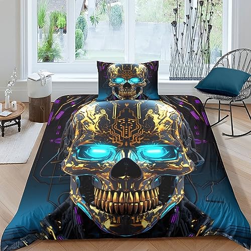 AYSUM Skull Luxuriös Bettwäsche Bettbezug Set Microfaser Skeleton Bettwäschegarnitur Mit Gedruckt Reissverschluss Weichs Bettdeckenbezug Für Erwachsene Und Kinder Single（135x200cm） von AYSUM