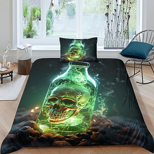 AYSUM Skull Steppdeckenbezug Wärme Zum Schlafen Bed Linen Sets Atmungsaktiv Skeleton Bettbezug Reißverschluss Duvet Cover Set Verschiedene Größen Bettwäsche Set Single（135x200cm） von AYSUM