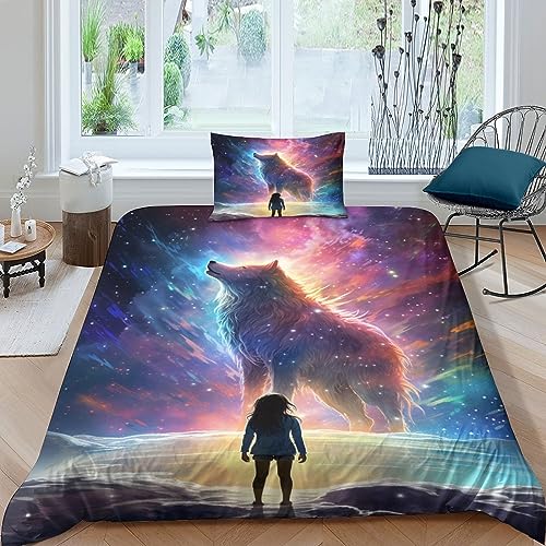 AYSUM Wolves Microfaser Bettbezug Luxuriös Baumwolle Werewolf Bedding Set Mit Reißverschluss, Steppdeckenbezug Weichs Bettwäsche Set Für Erwachsene Und Kinder Single（135x200cm） von AYSUM