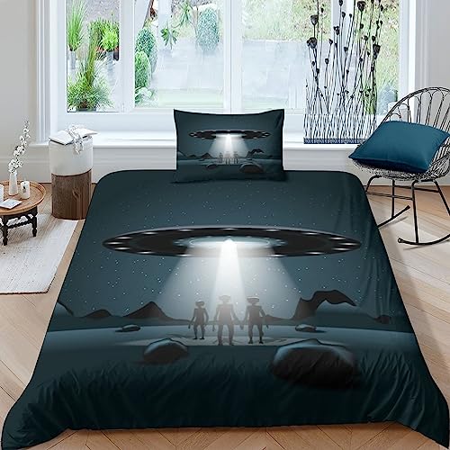 Aliens Bed Linen Sets UFO Bettbezug Microfaser Baumwolle Bettwäsche Set Mikrofaser Mit Reißverschluss Für Erwachsene Und Kinder Single（135x200cm） von AYSUM