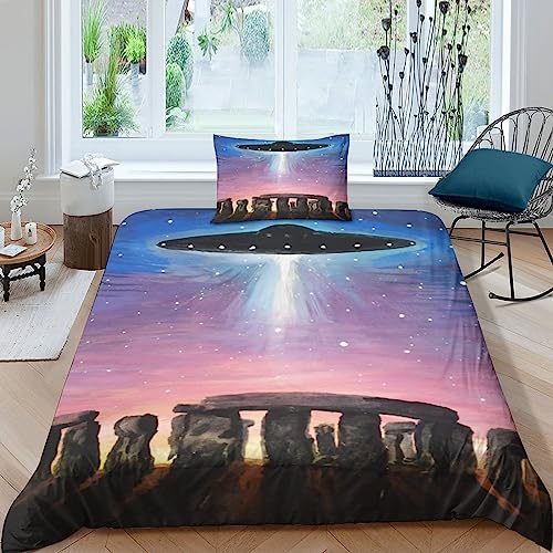 Aliens Bettwäsche Set Mikrofaser UFO Bedding Set Reißverschluss Bed Linen Sets Farbig Bettbezug Waschbar Steppdeckenbezug Für Jungen Und Mädchen Single（135x200cm） von AYSUM