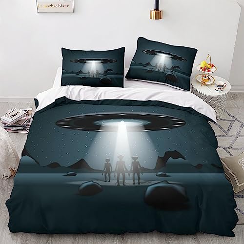 Aliens Bettwäsche Verschiedene Größen UFO Bettdeckenbezug Schlafhilfe Bettbezug Komfortabel Steppdeckenbezug Set Reißverschluss Bed Linen Sets Double（200x200cm） von AYSUM