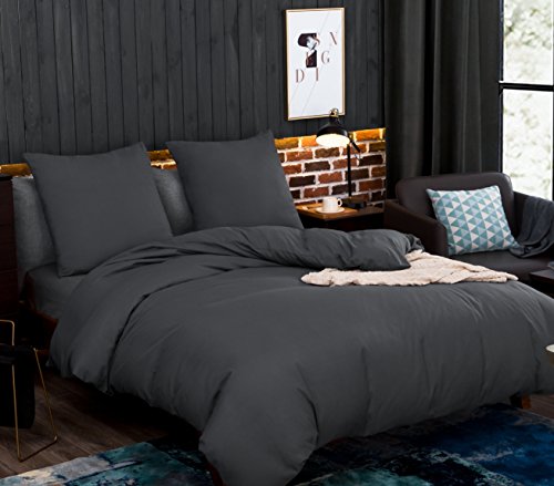 AYSW Bettwäsche gebürstet Microfaser 1 Bettbezug 155x220cm + 1 Kopfkissenbezug 80x80cm mit Reißverschluss Grau von AYSW