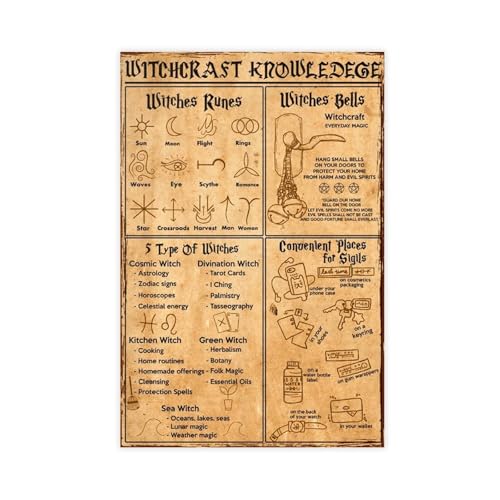 AYTREDF Hexerei-Wissen, Retro-Poster, Halloween, Heimdekoration, Wandbilder, 50 x 75 cm von AYTREDF