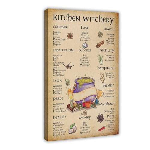 AYTREDF Vintage-Küche, Hexenkräuter, Kessel, magisches Poster, Halloween-Poster, Leinwand-Poster, Schlafzimmer, Dekoration, Landschaft, Büro, Raumdekoration, Geschenk, 30 x 45 cm von AYTREDF