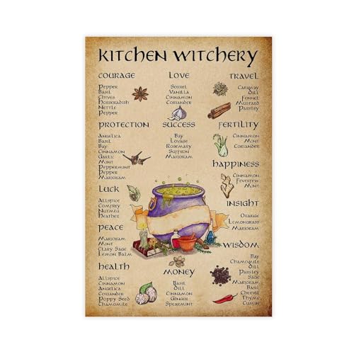 Vintage-Küchen-Hexerei, Hexenkräuter, Kessel, magisches Poster, Halloween-Leinwandposter, Wandkunst, Dekordruck, Bild, Gemälde für Wohnzimmer, Schlafzimmer, Dekoration, 50 x 75 cm von AYTREDF