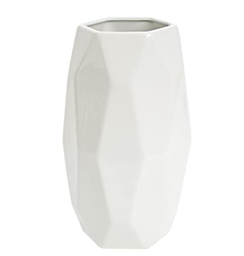 Blumenvase, hohe 25,4 cm glänzende weiße Keramikvasen für moderne Wohnkultur, 25 cm hoch, großes geometrisches Design, dekorative Blumenvase mit Öffnung von 9 cm (Farbe: Wit, Größe: Höhe 25 cm) von AYULYA