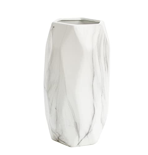 Blumenvase, hohe 25,4 cm glänzende weiße Keramikvasen für moderne Wohnkultur, 25 cm hoch, großes geometrisches Design, dekorative Blumenvase mit Öffnung von 9 cm (Farbe: weißer Marmor, Größe: Höhe von AYULYA