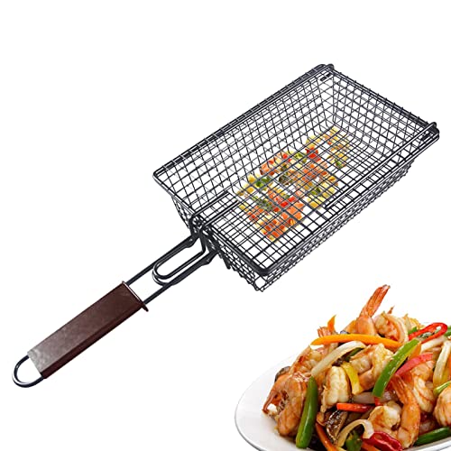 Rostfreier Eisen BBQ Grillkorb, Faltbarer BBQ Grillkorb, Mehrzweck-Antihaft-Grillkorb mit Holzgriff, Grillgitter für Fisch, Gemüse, Steak Fleisch, Garnelen Rostfreier Eisen BBQ Grillkorb, Faltbarer BBQ Grillkorb, Mehrzweck-Antihaft-Grillkorb mit Holzgriff, Grillgitter für Fisch, Gemüse, Steak Fleisch, Garnelen von AYUMN