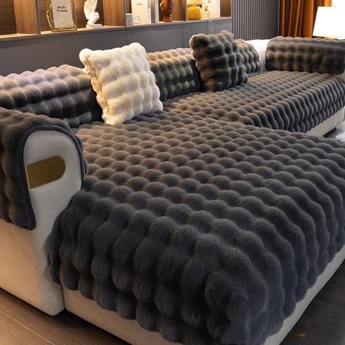 AYUOEODM Kaninchen Plüsch Sofabezug 1 2 3 4 Sitzer Sofaschoner Rutschfester L Form Sofaüberwurfe,2024 Neue Universal Couchbezug Ecksofa,Hund Katze Sofa Überwurf Sofaschutz(Dark Grey,110x110cm) von AYUOEODM