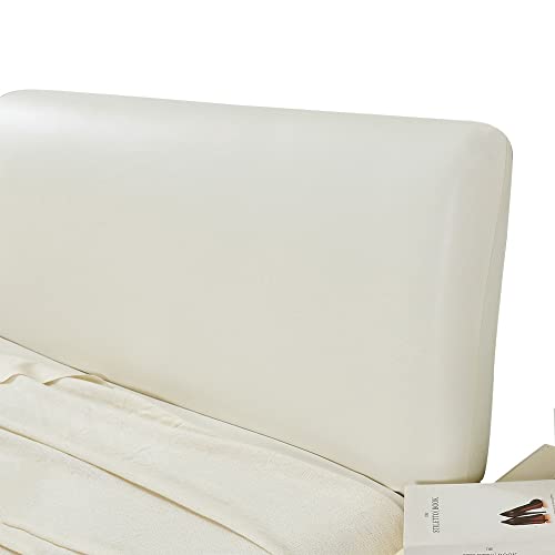 Bettkopfteil Hussen Bett Kopfteil Bezug/Überzug Elastisch Leder Kopfteilbezug Schwarz,Staubdichte All-Inclusive Dehnbare Schutzhülle Für Schlafzimmer Kopfteil ( Color : Beige white , Size : 170-190cm von AYUOEODM