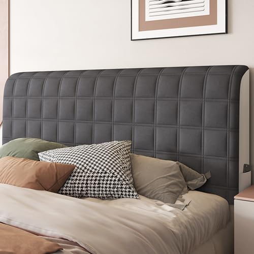 Kopfteilbezug Bett Kopfteil Bezug/Überzug,Weicher Strecken Samtstoff,gepolsterte Bettkopfteil Hussen Dehnbar Waschbar All-Inclusive Staubdichte Schutzhülle ( Color : Dark grey-4 , Size : 200cm(79inch) von AYUOEODM