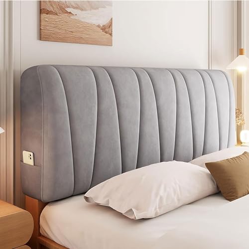 Kopfteilbezug Bett Kopfteil Bezug/Überzug,Weicher Strecken Samtstoff,gepolsterte Bettkopfteil Hussen Dehnbar Waschbar All-Inclusive Staubdichte Schutzhülle ( Color : Grey , Size : 180cm(71inch) ) von AYUOEODM