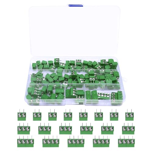 AYWHP 100 Stück PCB Schraubklemmen Set, 5mm Pitch Grün 2 Pin / 3 Pin / 4 Pin 300V 16A Löten Terminal Block kompatibel mit Arduino DIY Elektronik Projekte(80 x 2 Pin, 15 x 3 Pin, 5 x 4 Pin) von AYWHP
