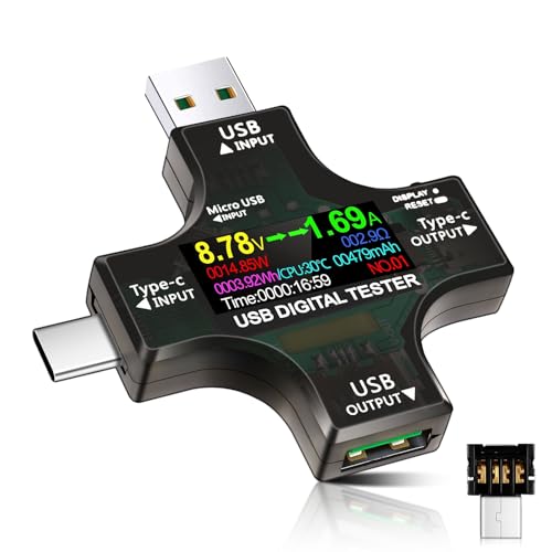 AYWHP USB Tester Messgerät 2-in-1 USB C Digital Multimeter, USB C Strommessgerät, Spannung Voltmeter, Power Meter, USB Messgerät mit Anzeige, Leistungskapazitä Detektor AYWHP USB Tester Messgerät 2-in-1 USB C Digital Multimeter, USB C Strommessgerät, Spannung Voltmeter, Power Meter, USB Messgerät mit Anzeige, Leistungskapazitä Detektor von AYWHP